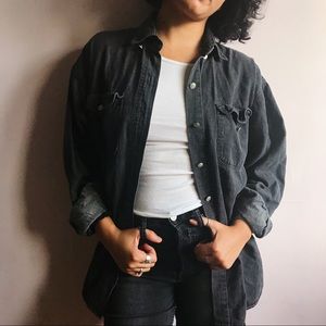 Vintage Chambray Faded Black Button Up Tee